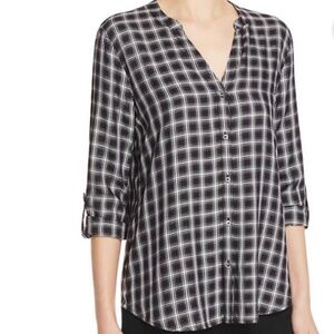 Soft Joie Black Plaid Pull Over Button Front Blouse Sz S‎